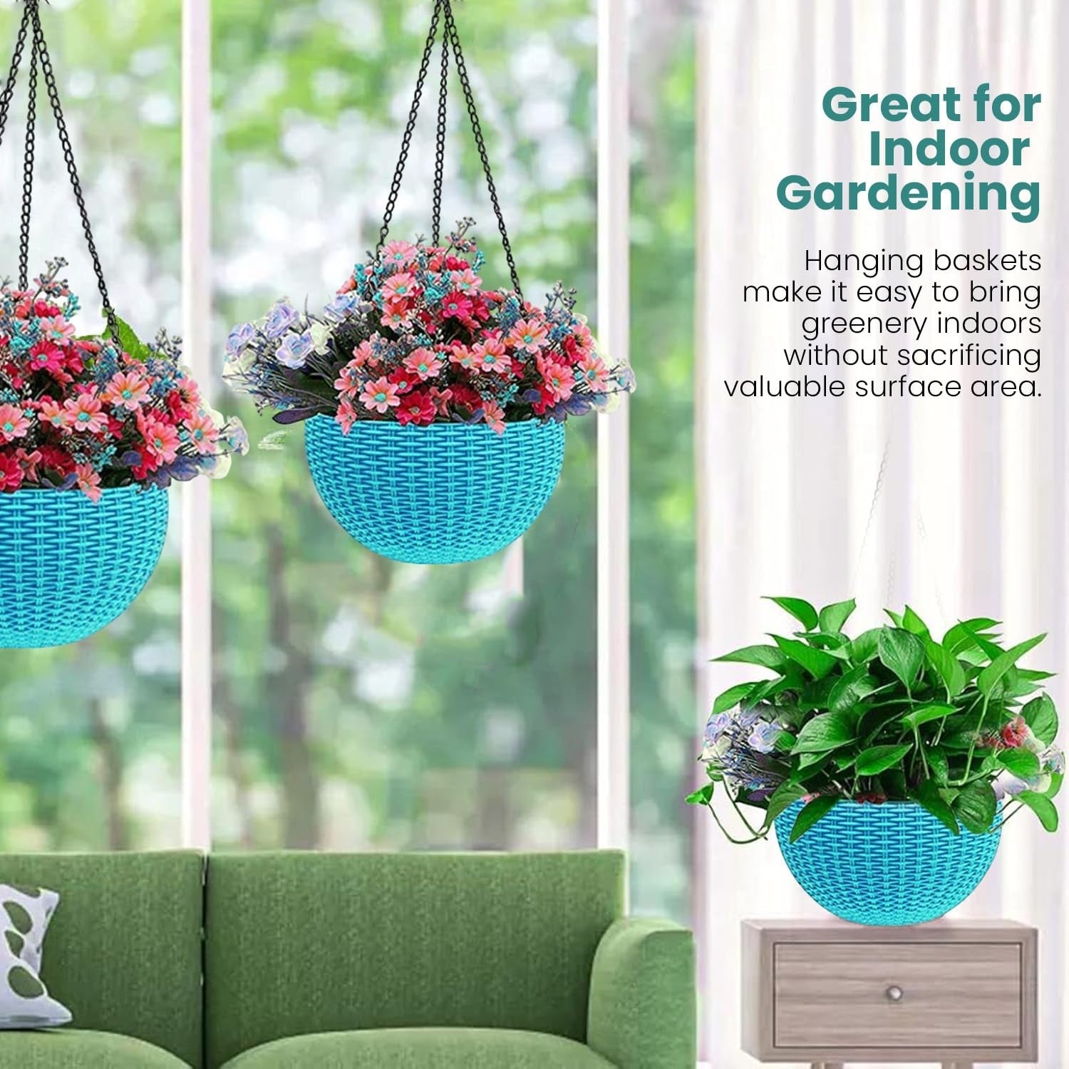 Go Hooked dark brown plastic hanging plant pot with woven texture, 7.1 inch diameter, suitable for indoor gardening.