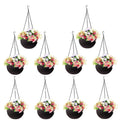 GoHooked dark brown plastic hanging pots with woven texture, filled with colorful artificial flowers. Set of 10.