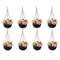 GoHooked dark brown plastic hanging pots with woven texture, 7.1 inch diameter, set of 8.