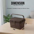 Go Hooked dark brown plastic picnic storage basket with lid and handle, perfect for toys, diapers, and essentials.