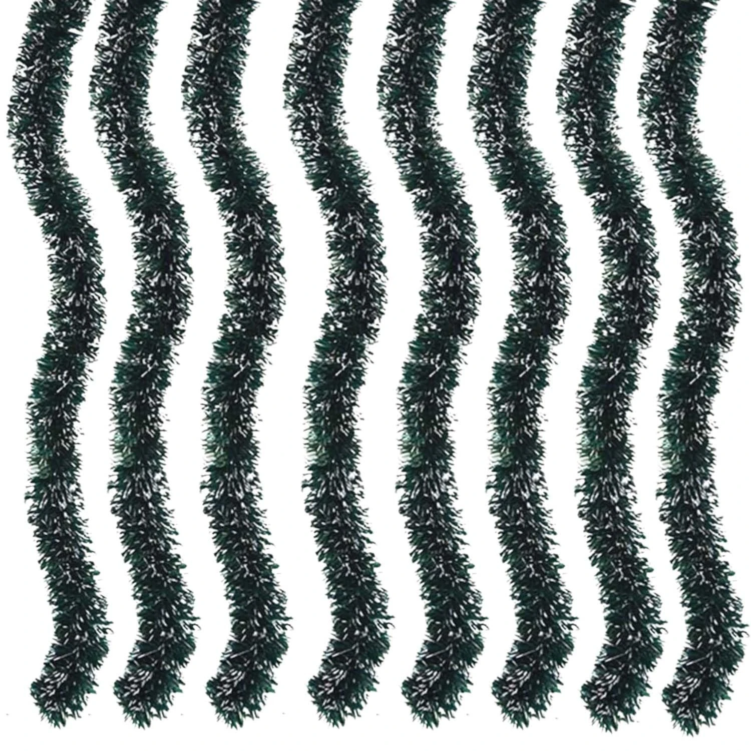 GoHooked 5 Pcs dark green tinsel garland for Christmas tree decoration, artificial plastic garland for home and party decor.