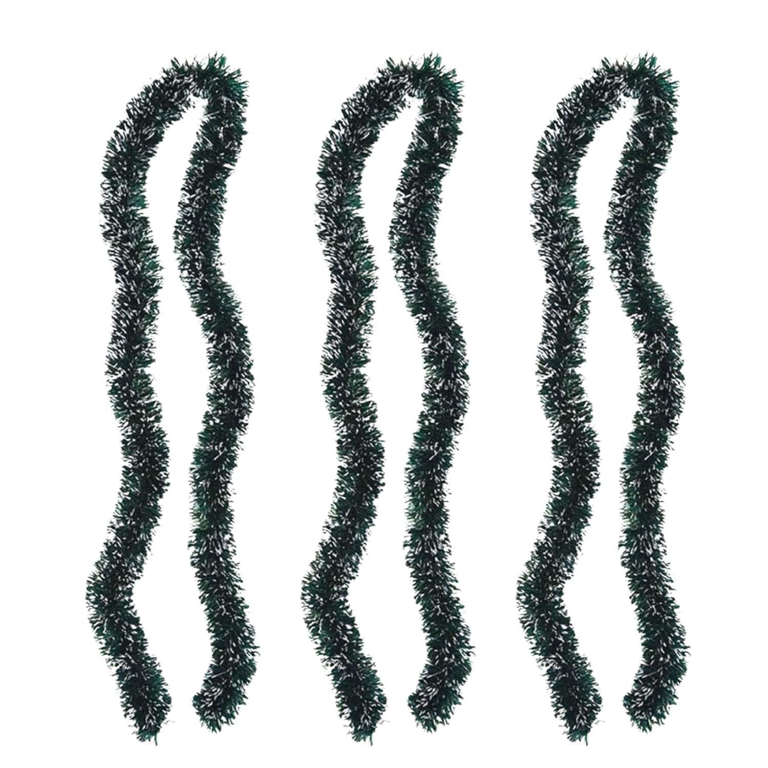 GoHooked 5 Pcs dark green tinsel garland with white tips, perfect for Christmas tree decoration and party decor.