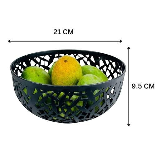GoHooked dark grey plastic fruit bowl, 21cm wide with decorative cutouts, 9.5cm height. BPA-free and easy to clean.