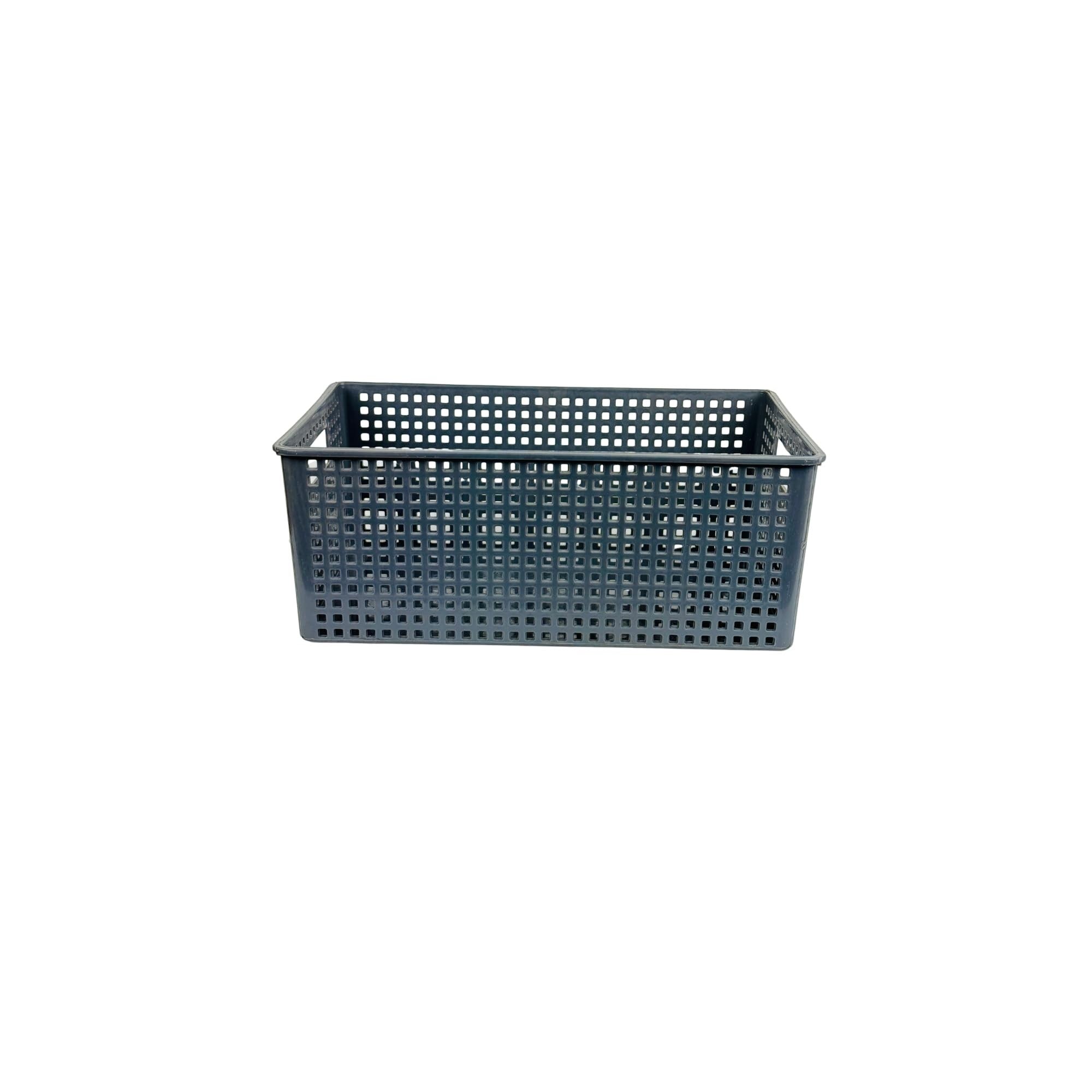 GoHooked dark grey plastic storage bin with a perforated design, ideal for home or office organization.