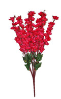 GoHooked dark pink artificial cherry blossom orchid flower bunch with 7 branches and green leaves, made of polyester and plastic.