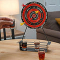 GoHooked dartboard drinking game with red and black design, 4 shot glasses, and 4 darts. Perfect for parties.