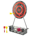 GoHooked dartboard drinking game with 4 shot glasses and 4 darts. Red and black board with drink commands.