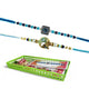 Go Hooked Set of 2 Designer Rakhi for Bhaiya and Bhabhi with Roli Chawal Vials Greeting Card and Storage Tray | Raksha Bandhan Gift Combo Set | Beautiful Pearl Beads Aesthetic Rakhi for Brother (GH05)