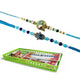 Go Hooked Set of 2 Designer Rakhi for Bhaiya and Bhabhi with Roli Chawal Vials Greeting Card and Storage Tray | Raksha Bandhan Gift Combo Set | Beautiful Pearl Beads Aesthetic Rakhi for Brother (GH04)
