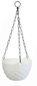 GoHooked white diamond pattern plastic hanging planter with black chain, set of 3