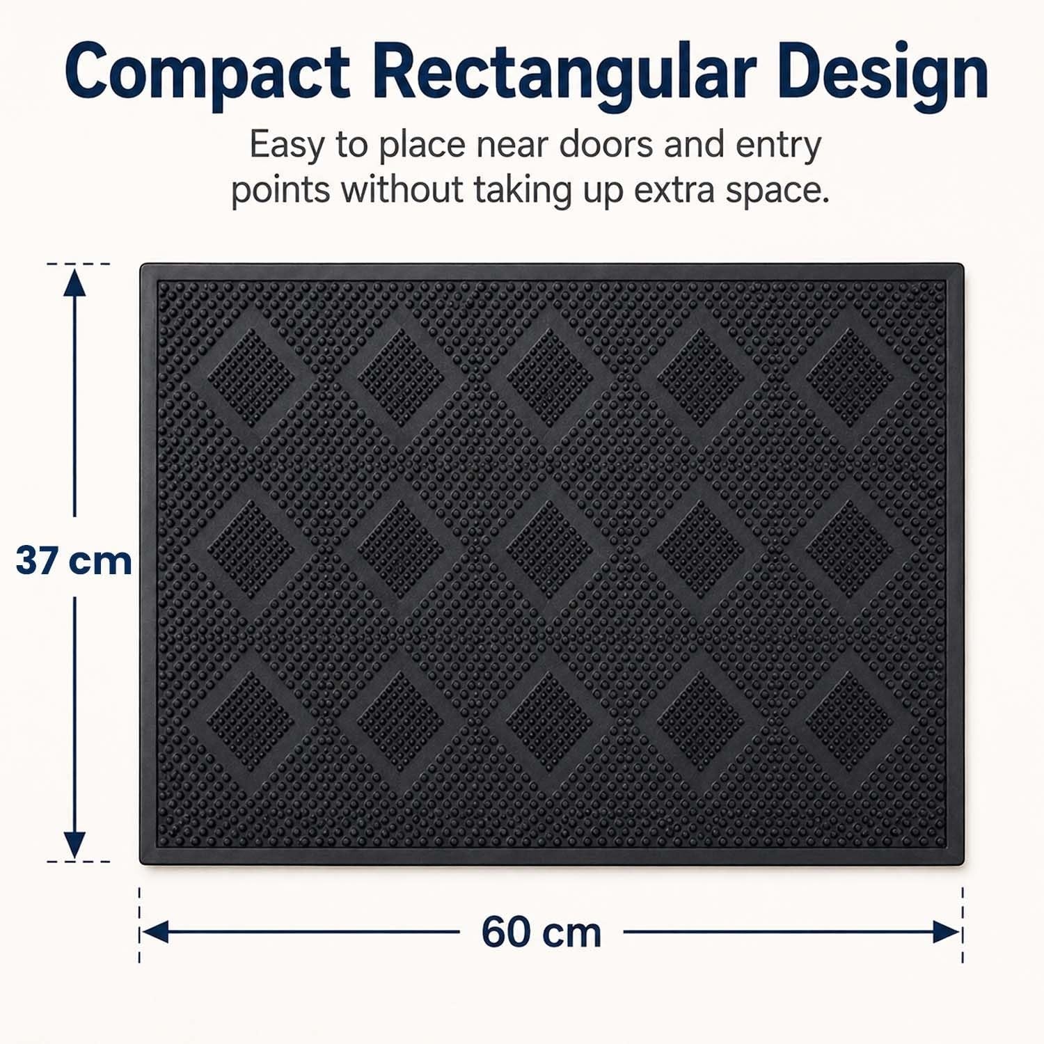 GoHooked black diamond patterned rectangular entryway doormat, 60x37 cm, durable rubber with textured surface.