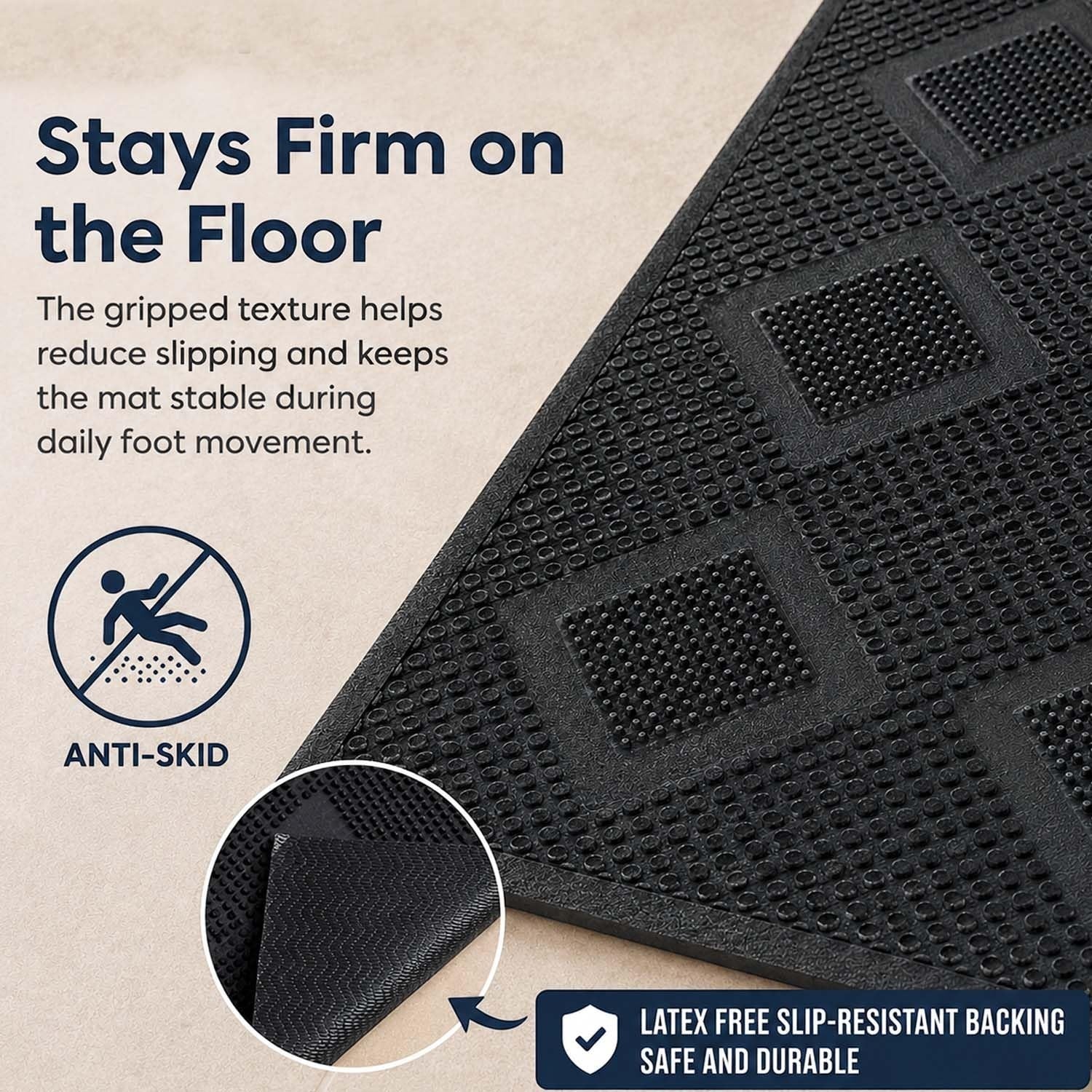 GoHooked black rubber rectangular entryway doormat with diamond pattern and anti-skid backing.