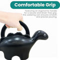 GoHooked gray plastic dinosaur watering can with comfortable grip for kids, 1 liter capacity.