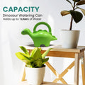 GoHooked green plastic dinosaur watering can, 1 liter capacity, for kids and house plants.