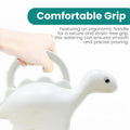 GoHooked white plastic dinosaur watering can with comfortable grip for kids, 1 liter capacity.