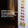GoHooked orange and pink artificial pom pom door hanging latkan with golden bells and beads. Set of 10.
