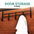 GoHooked brown over-the-door organizer rack with 5 hooks, made of stainless steel, for closets and bathrooms.