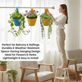 GoHooked multicolor plastic railing planters, 12 inches, set of 3, perfect for balcony flowers and herbs.