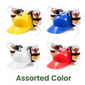 GoHooked multicolor plastic drinking hat with dual can holders and straw tube, adjustable fit for parties and events.