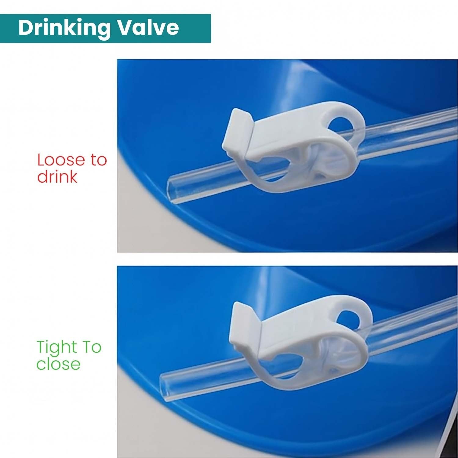 GoHooked blue plastic drinking helmet with dual can holders and adjustable straw valve. Close-up of valve in open and closed positions.