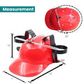 GoHooked red plastic drinking helmet with dual can holders and straw tube, adjustable fit for parties.