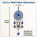 GoHooked blue evil eye dreamcatcher wind chime with bells and beads, 64cm height, for positive energy and home decor.
