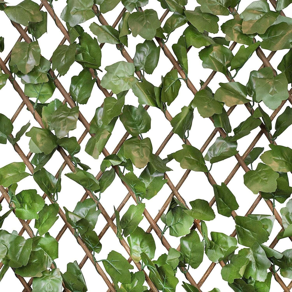 GoHooked expandable wood trellis fence with realistic green ivy leaves, 60x20 inches, pack of 2.