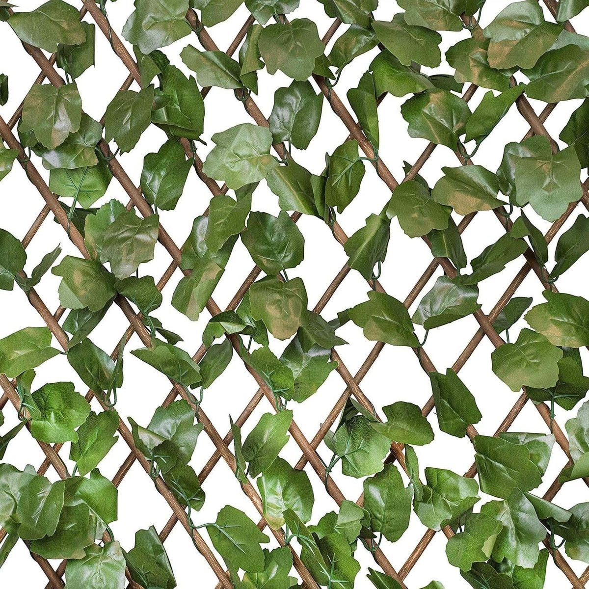 GoHooked expandable wood trellis fence with realistic green ivy leaves, 60x20 inches, pack of 2.