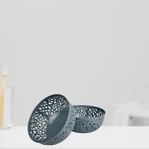 Go Hooked light grey plastic fruit and vegetable basket with a modern geometric cutout design. Pack of 2.
