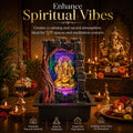 GoHooked multicolour polyresin tabletop fountain with a golden Lord Ganesha idol, LED lights, and water cascade. Ideal for home decor.