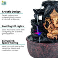 GoHooked Lord Ganesha polyresin tabletop fountain with tiered rockery, LED lights and adjustable water flow.