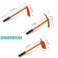GoHooked orange steel garden pickaxe and two hand hoes with black grips, essential durable gardening tools.