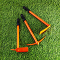 GoHooked heavy duty garden tools set: orange pickaxe, hoe, and pronged hoe on green grass.