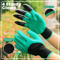 GoHooked green gardening gloves with black elastic cuffs and 4 sturdy claws on fingertips for digging.