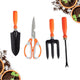 Go Hooked 4 Pcs Gardening Tools Kit Fork, Transplanter, Weeder, Graden Scissor Rust Resistant Heavy Duty with Soft Grip Handles Garden Tools Set for Indoor Outdoor Plants, Balcony, Home Garden Use