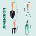 GoHooked 5-piece gardening tool set with orange-handled trowel, cultivator, fork, and green pruners.