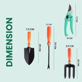 GoHooked 4-piece gardening tool set with orange soft-grip handles: trowel, weeder, fork, and pruners.