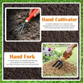 GoHooked gardening tool set with orange soft grip handles, including hand cultivator and hand fork. Durable metal construction for indoor/outdoor plants.