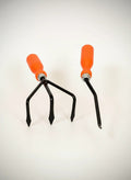 GoHooked orange and black metal gardening weeder and cultivator tools with comfortable grip handles.