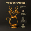 GoHooked gold metal cat tealight candle holder with dual trays and whimsical design. Perfect for Diwali table decor.