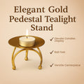GoHooked matte gold metal pedestal tealight candle holder with ball feet, perfect for Diwali and festive decor.