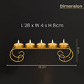 GoHooked gold metal 5-tealight candle holder with scroll base, 28cm long, for decorative table centerpiece.