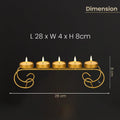 GoHooked matte gold metal 5-tealight holder with scroll base, ideal for festive decor and table centerpieces.
