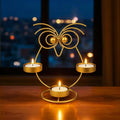 GoHooked gold iron owl tealight candle holder with 3 trays, decorative table decor for home and gifting.