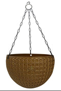 GoHooked gold plastic hanging planter with metal chain, woven texture, 7.5 inch diameter