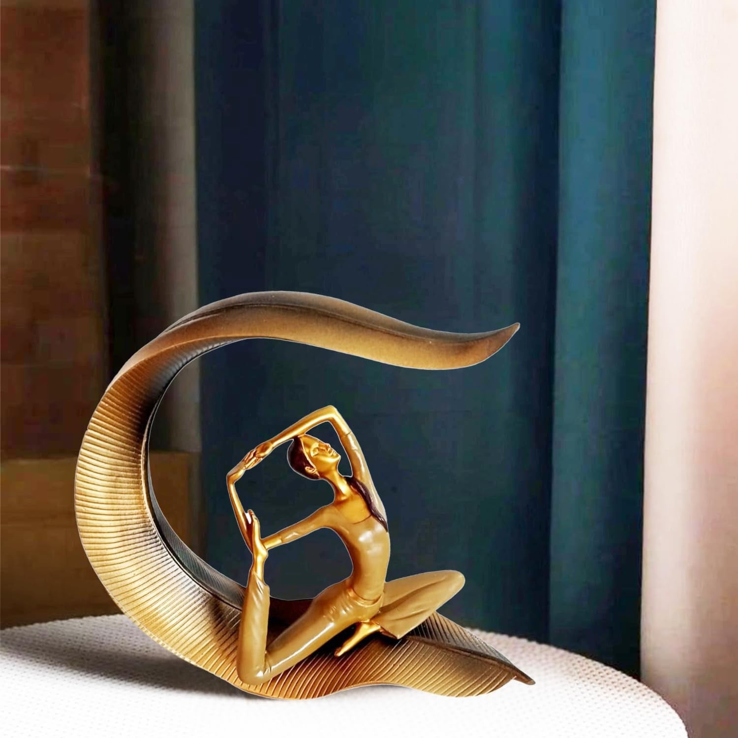 GoHooked gold polyresin meditating yoga lady statue in a graceful pose, ideal for home and office decor.