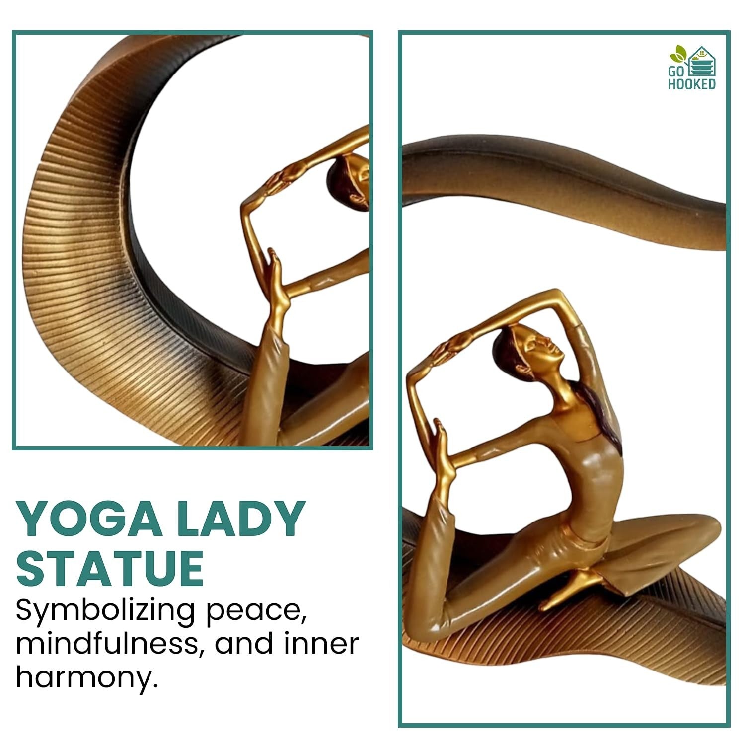 GoHooked gold polyresin meditating yoga lady statue in elegant pose, symbolizing peace and mindfulness.