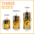 GoHooked golden acrylic LED flameless candles with Om design, set of 3 sizes for home and pooja room decor.