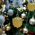 Go Hooked golden gift box Christmas ornaments with glitter accents, 3-inch, pack of 6.