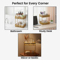 GoHooked golden metal 2-tier standing rack organizer for spices, bathroom essentials, or makeup. Mesh design.